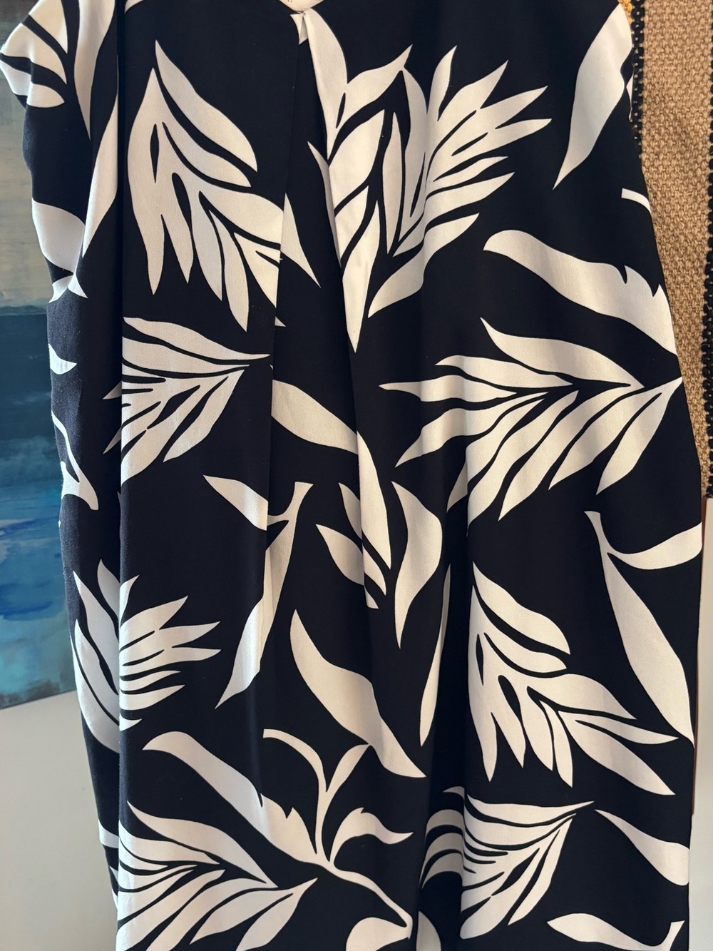 LOFT Black and White Leaf-Print Mini Dress